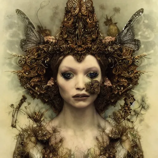 Prompt: ornate intricate, organic, a faery queen , by Emil Melmoth, Mikhail Vrubel, Luis Ricardo Falero , high detail, cinematic