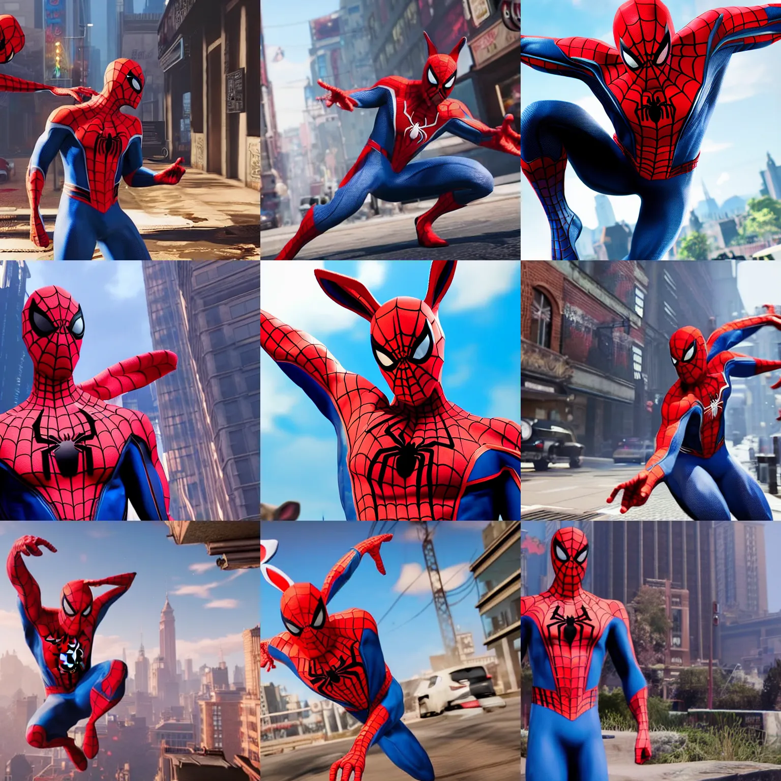 Prompt: a rabbit in the video game Spider-Man PS4