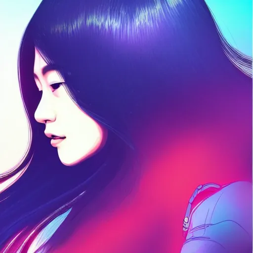 Image similar to half - electric jun ji hyun with cute - fine - face, pretty face, oil slick multicolored hair, perfect face, extremely fine details, volumetric lighting, dynamic background, poster by ilya kuvshinov katsuhiro otomo