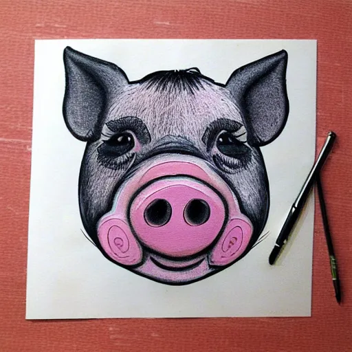 Image similar to face of cutest pig in the world. Artistic. Concept art. Cartoony. High details