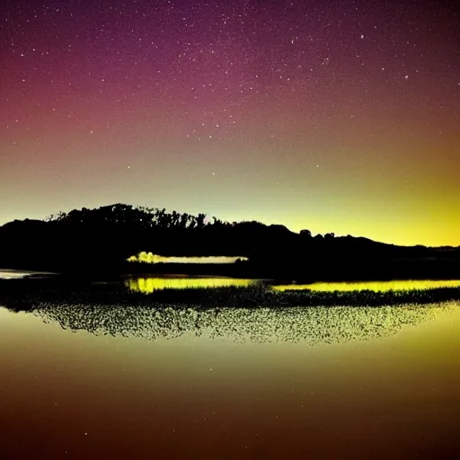 Prompt: night sky reflected in the water, landscape photo by national - geographic