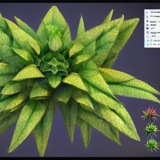 Image similar to a pokemon that looks like pigweed, a pigweed with a bromeliad pattern, digital art. trending on art station, unreal engine.