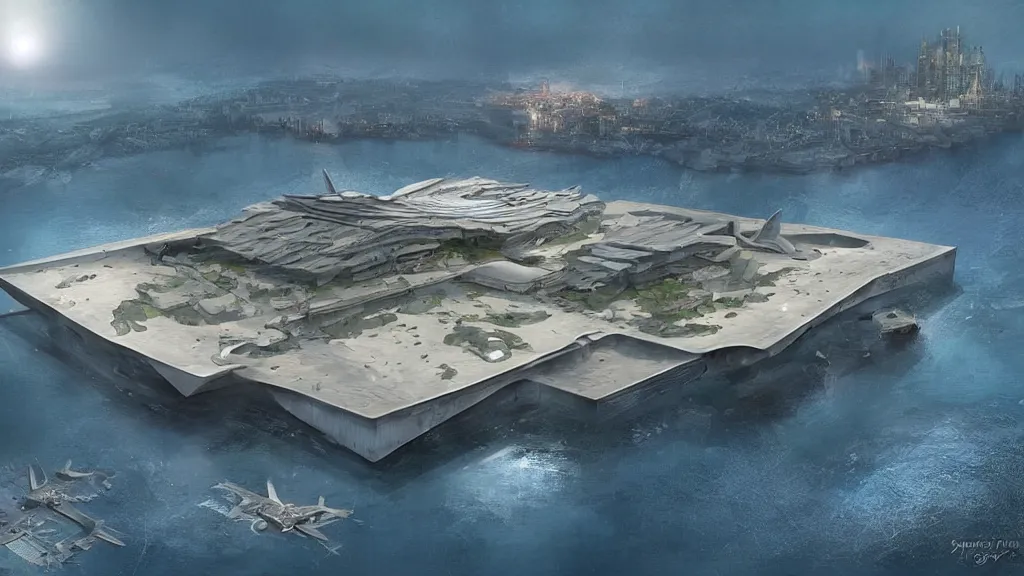 Prompt: floating CIA headquarters in the sky, fantasy digital art,