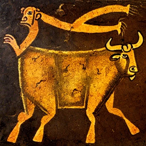 Image similar to minotaur, paleolithic cave painting