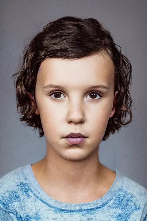 Image similar to millie bobby brown made out of beans, portrait photography