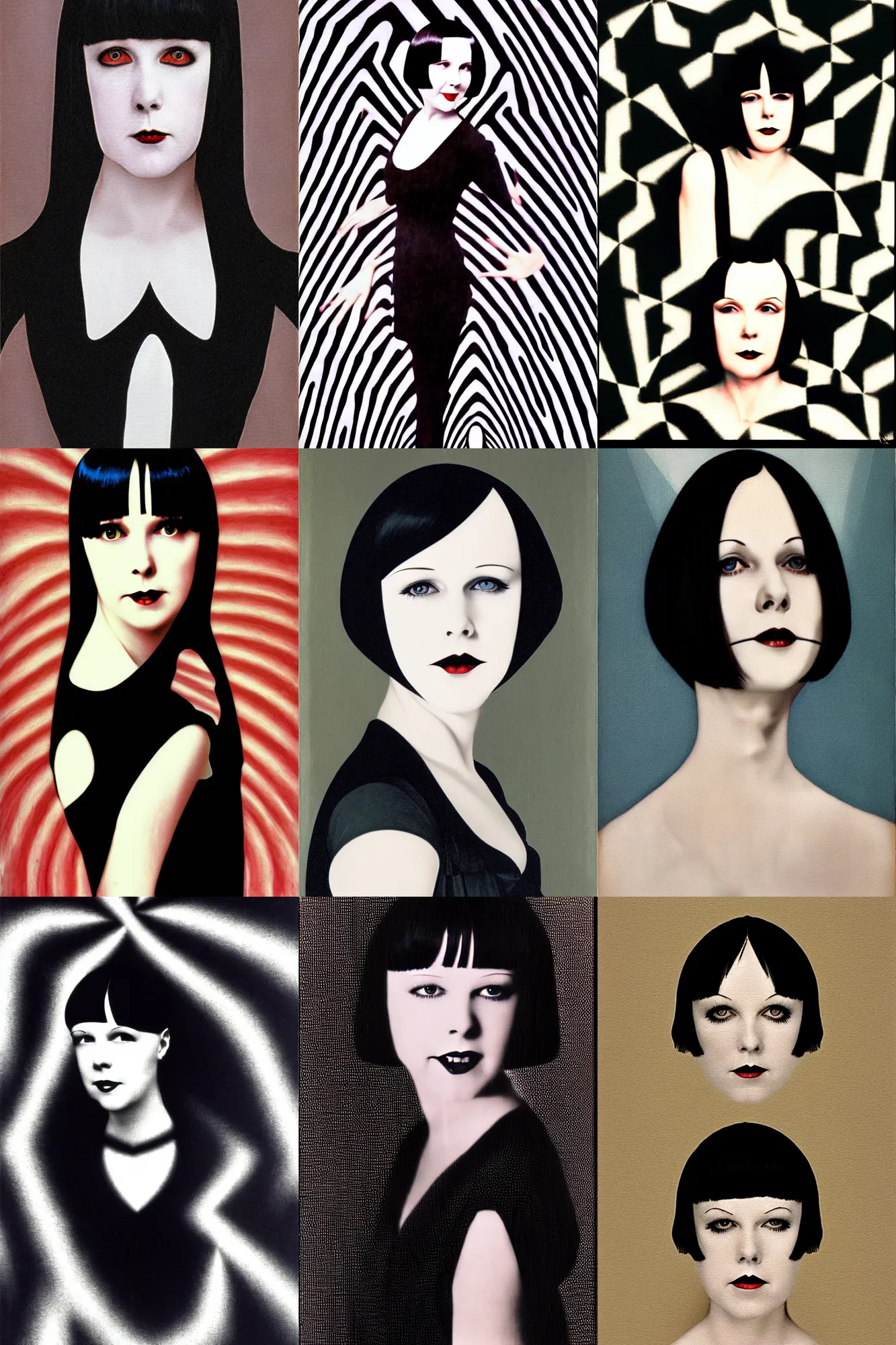 Prompt: portrait of 2 2 yeard old mary louise brooks as a vampire, op art, ross tan