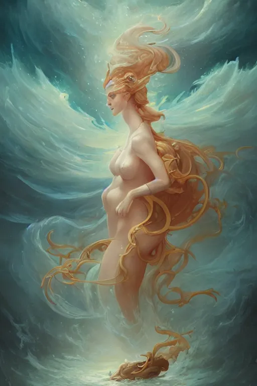 Image similar to Goddess of the Sea by Peter Mohrbacher in the style of Gaston Bussière