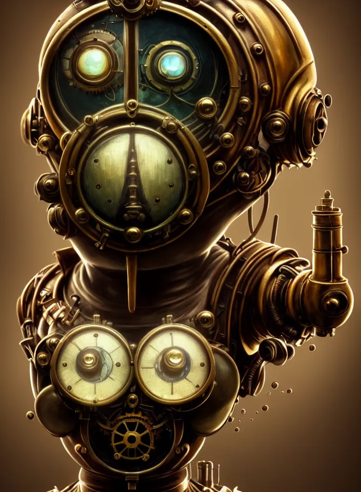 Image similar to symmetry!! close face portrait of a steampunk robot from bioshock, vintage, bronze metal!! underwater atmosphere, intricate, serene, highly detailed, digital painting, artstation, symmetric concept art, smooth, sharp focus, illustration, art by artgerm and greg rutkowski and alphonse mucha, 8 k