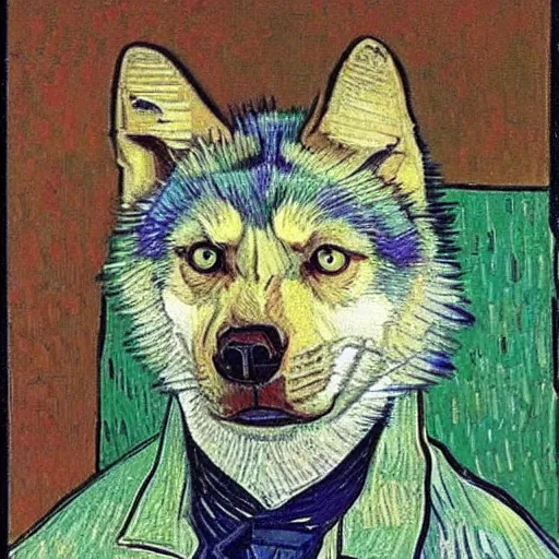 Image similar to retarded wolf portrait, van gogh