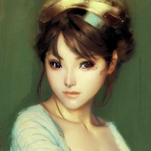 Prompt: cute anime girl face, painting by charles lidderdale, gaston bussiere, craig mullins, j. c. leyendecker