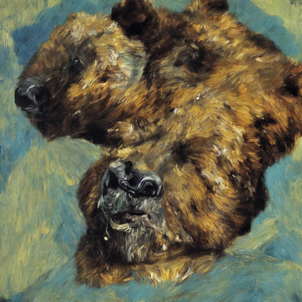 Prompt: high quality high detail painting by lucian freud, jenny savile, ilya repin and john singer sargent, bear, turquoise, hd
