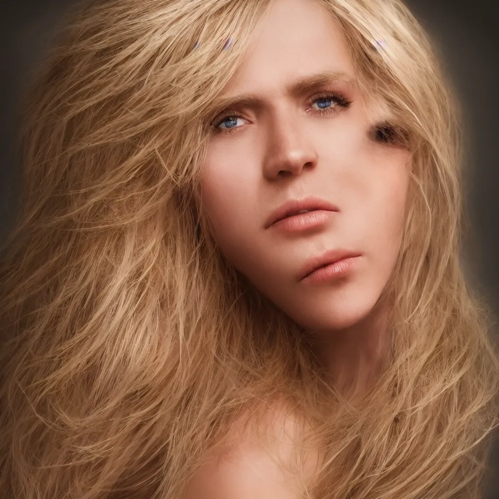 Image similar to a high-resolution extreme closeup portrait photo of a beautiful blonde hair woman, beautiful low light, style Steve McCurry Octane render 8k
