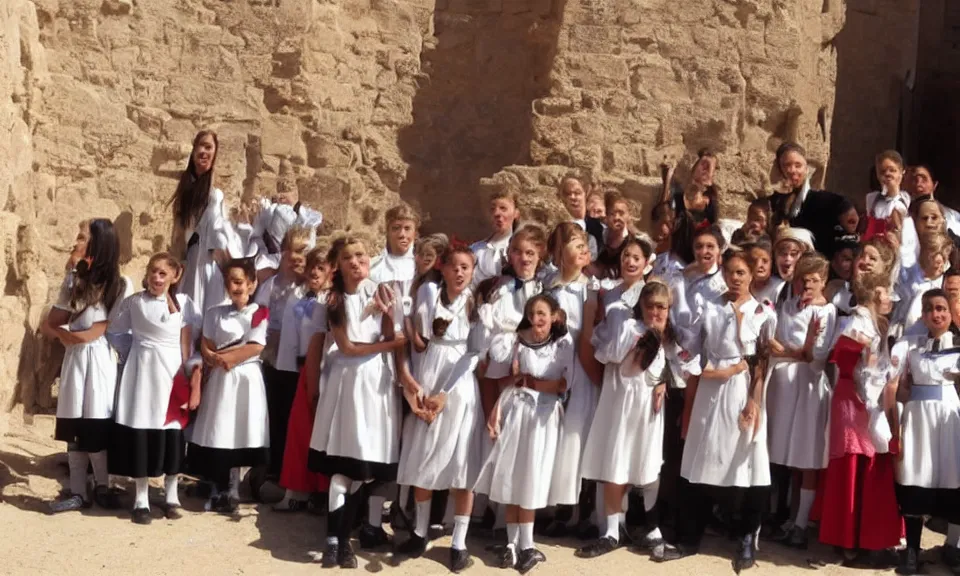 Prompt: Sound of music on a school trip in Egypt