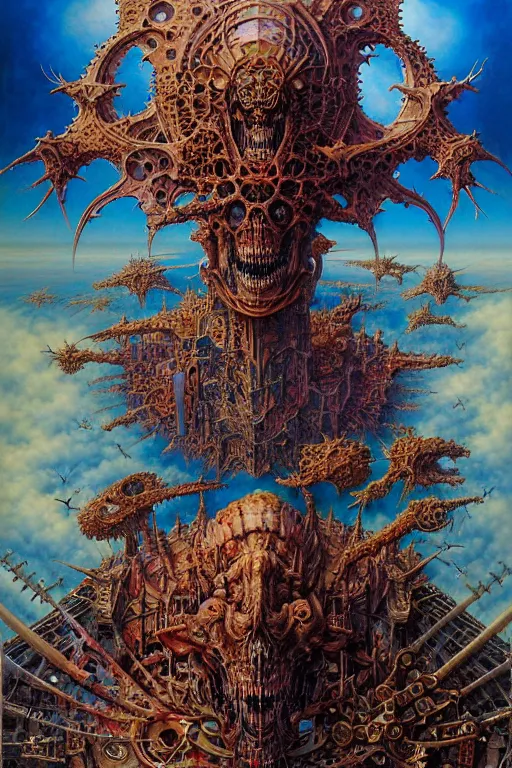 Prompt: realistic detailed image of a military war against technological nightmare abomination monster god. aerial perspective, by lisa frank, ayami kojima, amano, karol bak, greg hildebrandt, and mark brooks, neo - gothic, gothic, rich deep colors. beksinski painting, part by adrian ghenie and gerhard richter. art by takato yamamoto. masterpiece