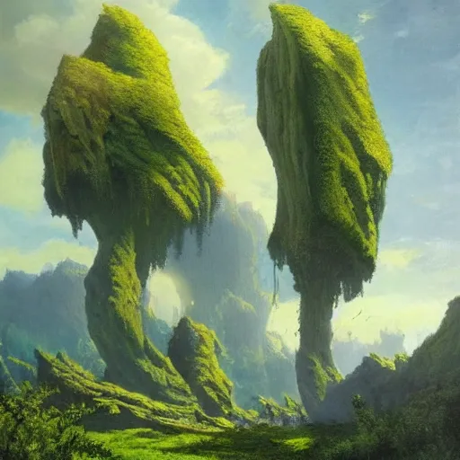 Prompt: painting of a lush natural scene on an alien planet by wojchiech siudmak. beautiful landscape. weird vegetation. cliffs and water.