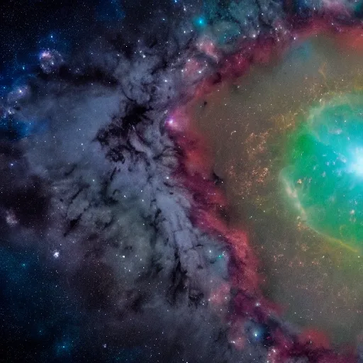 Prompt: nebula made of lightning, planets, shore, twister, frog, 4 k