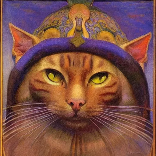 Prompt: painting of cloisonne cat head, by annie swynnerton and diego rivera and nicholas roerich and jean delville, symbolist, dramatic lighting, god rays, art brut, rich colors, smooth, sharp focus, extremely detailed, adolf wolfli and ( donato giancola )