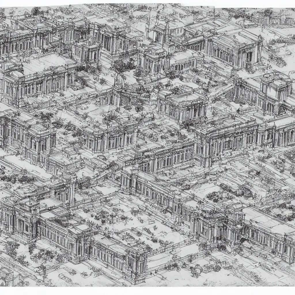 Image similar to detailed architectural drawing of the buckingham palace full view