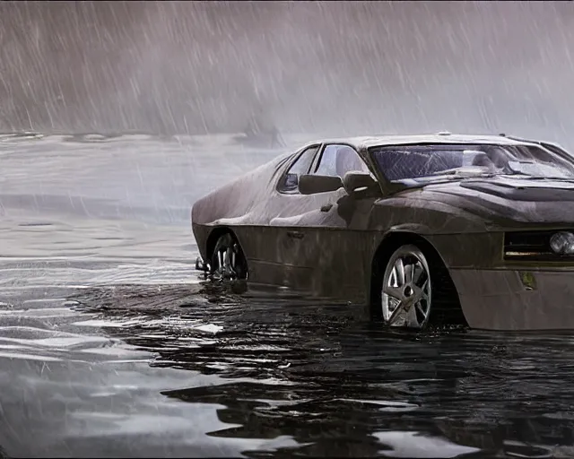 Image similar to white lotus esprit submerged under water, cinematic, photoreal, by red dead redemption 2