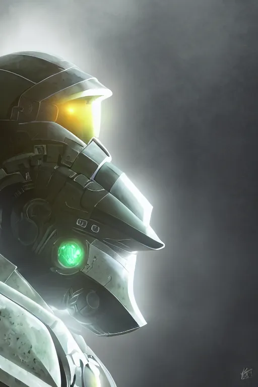 Image similar to robot ninja mask helmet halo master chief radiating a glowing aura global illumination ray tracing hdr fanart arstation by ian pesty and katarzyna da „ bek - chmiel