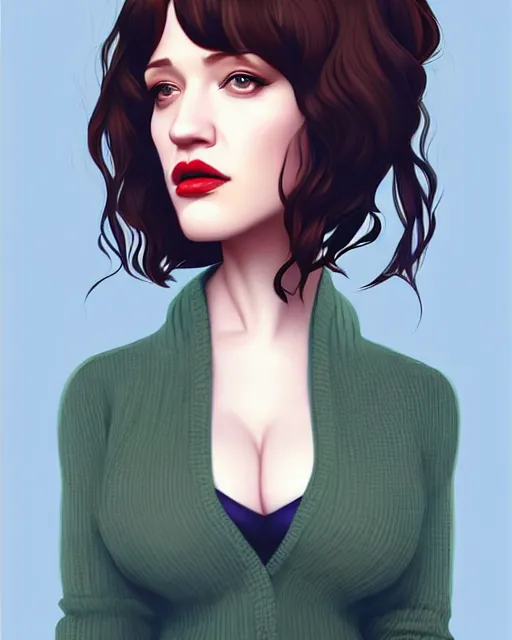 Prompt: kat dennings christina hendricks jennifer tilly in wooly sweater, plump lips, by wlop and ilya kuvshinov and artgerm,, gorgeous, stunning, alluring, artstation, deviantart, digital art