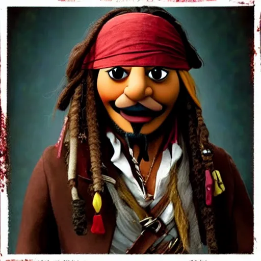 Prompt: A still of Jack Sparrow as a muppet, photo real, photographic, photograph, artstation, trending, award winning, epic lighting, featured