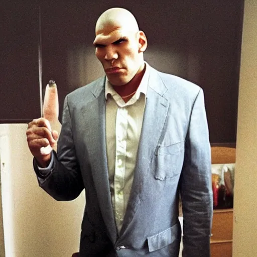 Image similar to Nikolai Valuev as the American Psycho