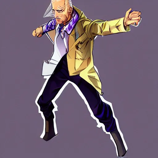 Prompt: biden as jojos bizzare adventure character, anime, concept art, featured on artstation