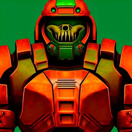 Image similar to portrait of doomguy from game doom, highly detailed, 8 k render centered, digital painting