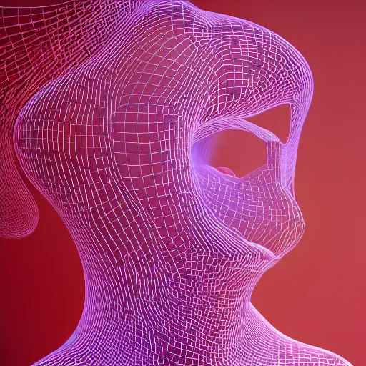 Image similar to three dimensional portrait of a woman inspired by data - driven art, generative, coding, particle waves, spirals