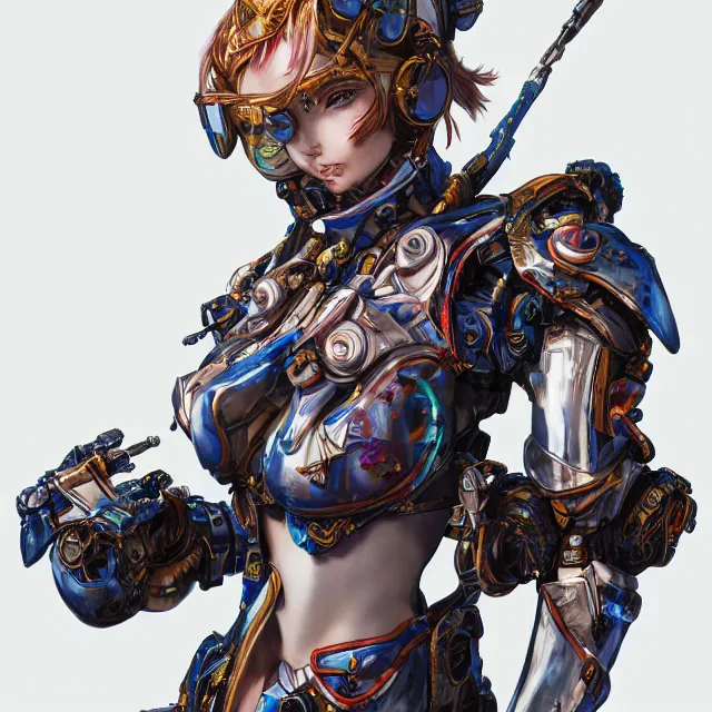 Image similar to studio portrait of lawful good colorful female holy mecha paladin absurdly beautiful, elegant, young swimsuit model, ultrafine hyperrealistic detailed face illustration by kim jung gi, irakli nadar, intricate linework, sharp focus, bright colors, matte, octopath traveler, final fantasy, unreal engine highly rendered, global illumination, radiant light, intricate environment