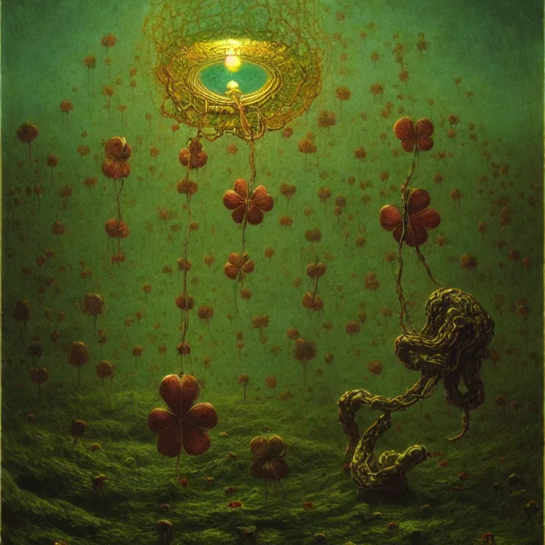 Prompt: amulet of clover, lovecraft, concept art by beksinski and jean delville, dramatic lighting, ultra hd, hdr, 8 k