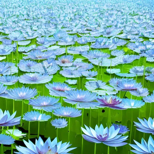 Image similar to field of light blue lotus flowers, minimalistic art, elegant