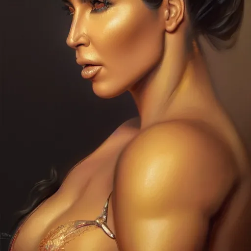 Prompt: epic portrait of kim kardashian, detailed, digital painting, artstation, concept art, donato giancola, joseph christian leyendecker, wlop, boris vallejo, breathtaking, high details, extremely detailed, establishing shot, artistic, hyper realistic, octane render