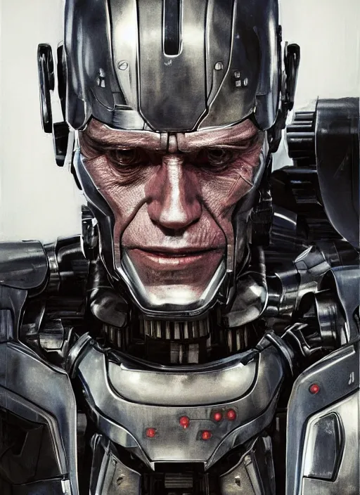 Image similar to portrait of willem dafoe as tinman, cyborg, borg, android, strogg, face of a man, robocop, cable, victor stone, ultron, terminator, machine, flesh, quake, doom demon, wolfenstein, monster, symmetry, symmetrical, concept art by ruan jia and greg rutkowski