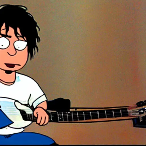 Prompt: a screenshot of Billie Joe Armstrong in Family Guy, low quality, vhs quality,