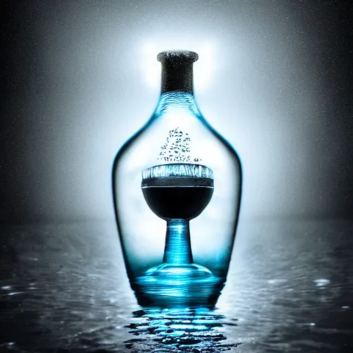 Image similar to a human head in a bottle water art manipulation, on the ocean water, futuristic, glowing, hyper realistic, ray tracing, realistic water splashes, sharp focus, long shot, 8 k resolution, cinematic, photoshop art