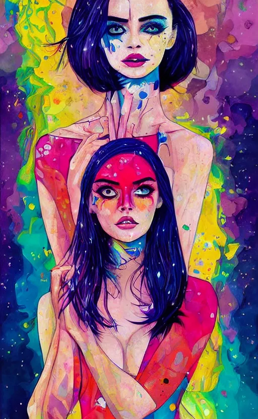 Image similar to an ultra detailed beautiful painting of a stylish woman with colorful sundress, movie poster, modern, symmetrical, harumi hironaka, conrad roset, greg rutkowski