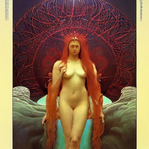 Image similar to queen of jupiter by zdzisław beksinski and alphonse mucha. highly detailed, hyper - real, beautiful