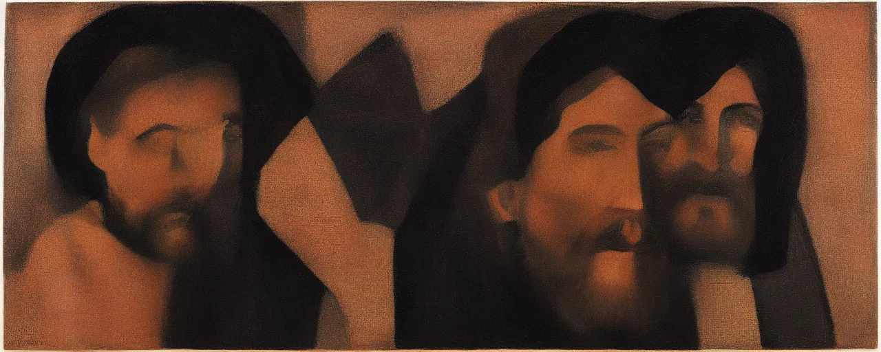 Image similar to a portrait of jesus painted in the style of Kazimir Malevich black square 1915