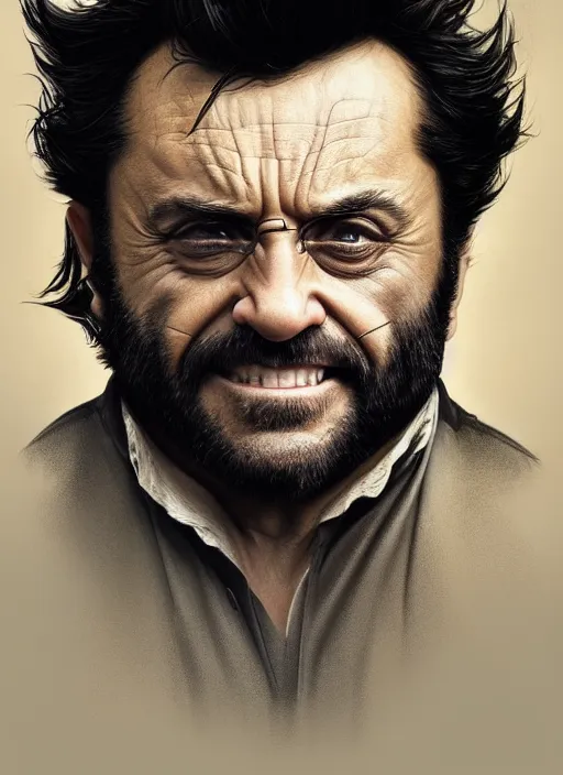 Image similar to danny devito as wolverine, realistic portrait, symmetrical, highly detailed, digital painting, artstation, concept art, smooth, sharp focus, illustration, cinematic lighting, art by artgerm and greg rutkowski and alphonse mucha