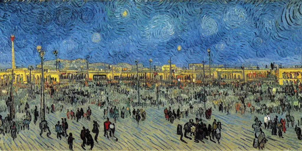 Image similar to painting of azadi square, tehran, early morning, cloudy, by van gogh