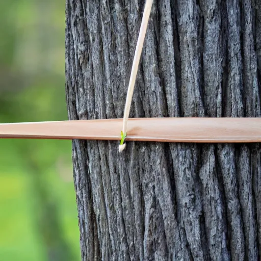 Prompt: stock photo of a strung wooden longbow, realistic