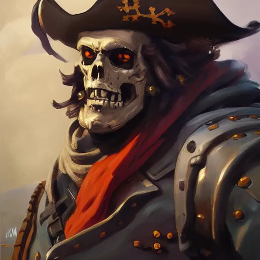 Image similar to greg manchess portrait painting of partially armored undead pirate captain lechuck as overwatch character, medium shot, asymmetrical, profile picture, organic painting, sunny day, matte painting, bold shapes, hard edges, street art, trending on artstation, by huang guangjian, gil elvgren, ruan jia, greg rutkowski, gaston bussiere