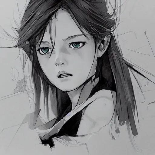 Prompt: kristina pimenova drawn in the style of yoji shinkawa, concept art, extremely detailed