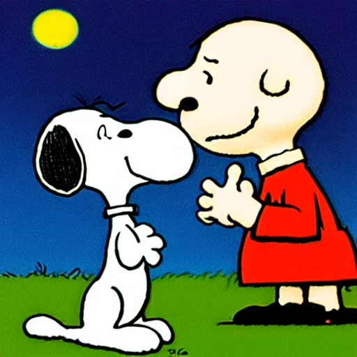 Prompt: snoopy slaps charlie brown, illustrated by charles schulz