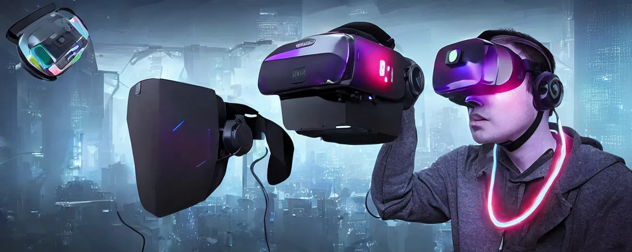 Image similar to advanced complex cyberpunk VR headset