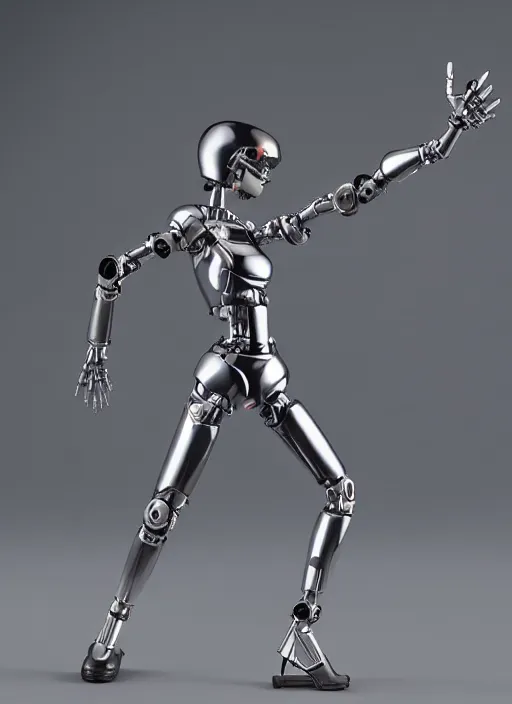 Image similar to 80mm resin detailed miniature of a female android, robotic metal arm and leg, beautiful bone structure, symmetrical facial features, Product Introduction Photos, 4K, Full body