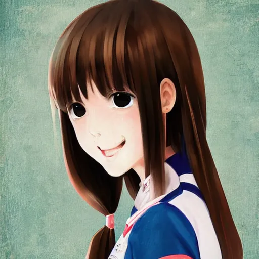 Image similar to a high detail portrait of high school girl by makoto sinkai, kawaii, in simple background, CLIP STADIO, mad painting