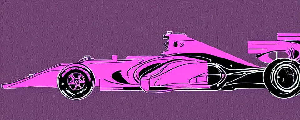 Image similar to abstract illustration of a formula one car, purple and pink, synthwave